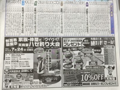 本日６月９日、中日スポーツ釣り欄をチェック！！！